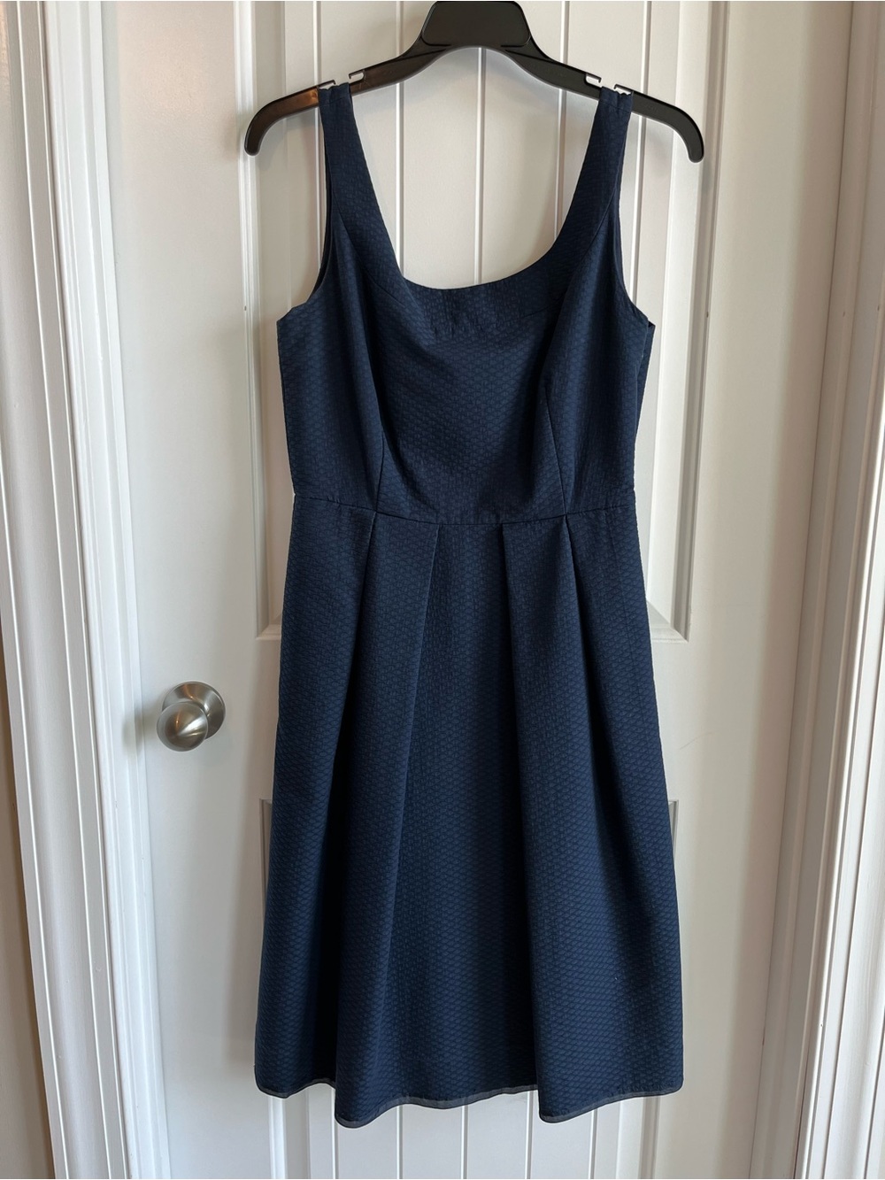 J. Crew Navy Textured Sleeveless Fit-and-Flare Midi Dress